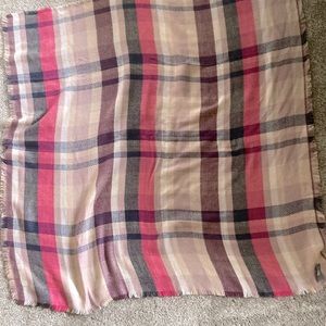 Vince Camuto scarf 45x45 reversible plaid & animal print pink black tan acrylic